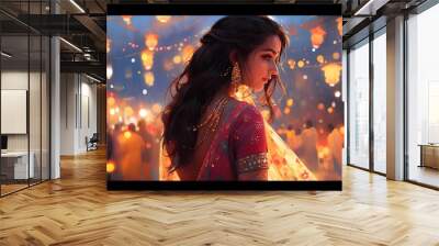 Diwali lights celebration background, hindu festival, india, diya lamp Wall mural