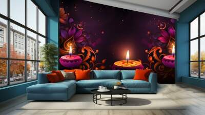 Diwali lights celebration background, hindu festival, india, diya lamp Wall mural