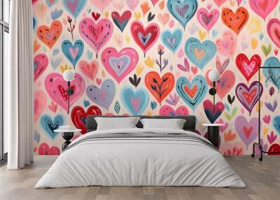 Hearts illustration background wallpaper design, love heart, valentines day card Wall mural