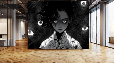 Horror anime manga art, background illustration design Wall mural