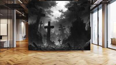 Horror anime manga art, background illustration design Wall mural