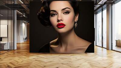 Model in a vintage-inspired beauty look, emphasizing the classic winged eyeliner, set in a retro diner Wall mural