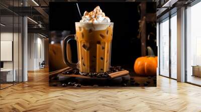 Pumpkin spice latte, iced coffee background photo Wall mural