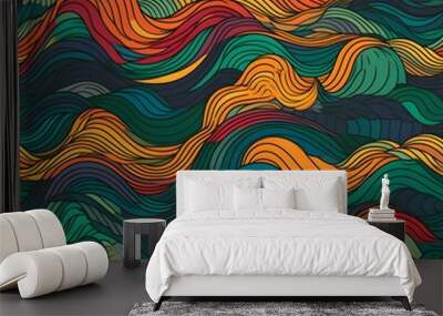 Seamless psychedelic wave pattern background texture. Generative AI Wall mural