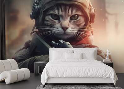 Soldier cat with a gun Wall mural