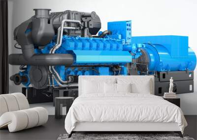 Large blue diesel generator on a white background. 3d illustration Wall mural