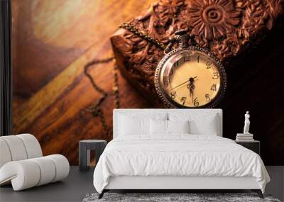 Pocket watch and ancient wooden case 5 Wall mural