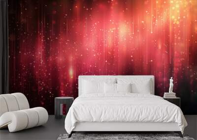 Abstract red and orange background with vertical glowing lines and particles Wall mural