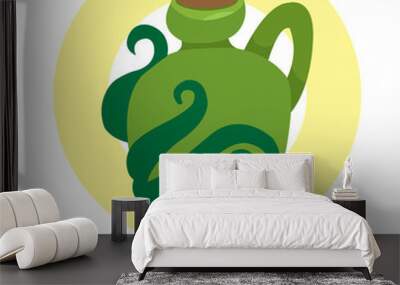 Green glass bottle of an unusual shape with a magic elixir. Cartoon drawing for gaming mobile applications. Wall mural