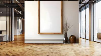 blank picture frame on parquet floor  Wall mural