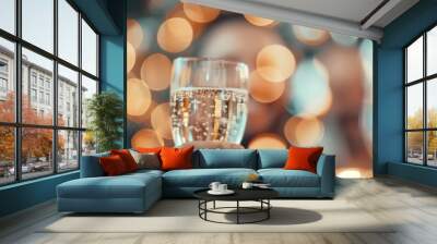 Celebratory bokeh lights with champagne toast in a festive ambiance Wall mural