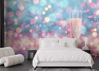 Celebratory champagne glass with colorful bokeh lights  festive and elegant celebration image Wall mural