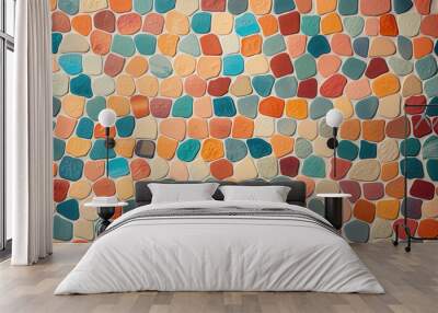 Colorful abstract pebble mosaic background with geometric shapes and vibrant colors Wall mural