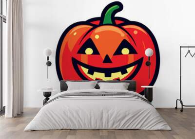 Colorful cartoon halloween pumpkin with spooky grinning face vector art Wall mural