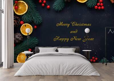 Greeting card with New Year and Christmas greetings. High resolution.