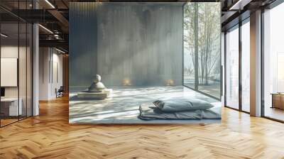 Serene minimalist zen meditation room with natural light and modern decor Wall mural