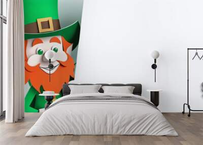 Magical Leprechaun Embracing Clover in Excitement Wall mural