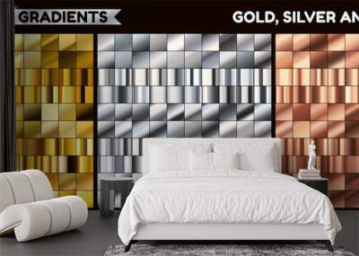 Big metal pack. Collection of gold, silver and bronze gradient for design. Vector gradients set. Wall mural