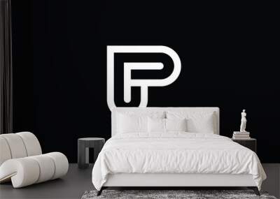 FP logo letter design on luxury background. PF logo monogram initials letter concept. FP icon logo design. PF elegant and Professional letter icon design on black background. F P PF FP Wall mural