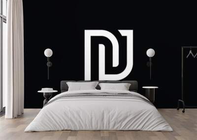 NJ logo letter design on luxury background. JN logo monogram initials letter concept. DJ icon logo design. JD elegant and Professional letter icon design on black background. DJ JD NJ JN Wall mural