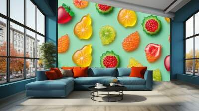 Colorful gummy candies. Soft gums in fruit shapes. Wall mural