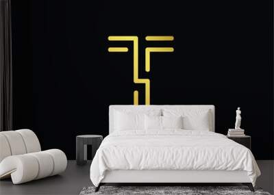 Outstanding professional elegant trendy awesome artistic black and gold color T TT initial based Alphabet icon logo. Wall mural