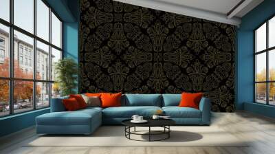 Classic seamless pattern. Damask orient black and golden ornament. Classic vintage background Wall mural