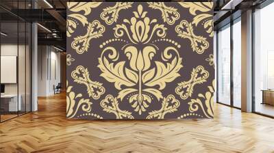 Classic seamless pattern. Damask orient ornament. Classic vintage background. Orient brown and golden ornament for fabric, wallpaper and packaging Wall mural