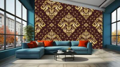 Classic seamless pattern. Damask orient ornament. Classic vintage brown and golden background. Orient ornament for fabric, wallpaper and packaging Wall mural