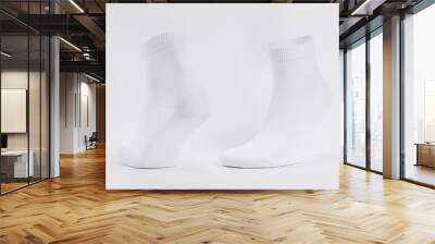 Blank white cotton medium sock on invisible foot on white background as mock up for advertising, branding, design, front side, side view, template. Wall mural