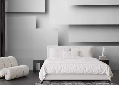 White abstract geometric background in simple minimalist modern style with flying white surfaces as relievo pattern with rectangles, parallel stripes, shadows, perspective and gradient. Wall mural