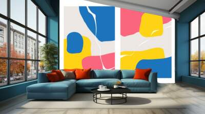 Abstract backgrounds with various curved bright colored shapes and white bent lines for creative graphic design. Vector illustration. Wall mural