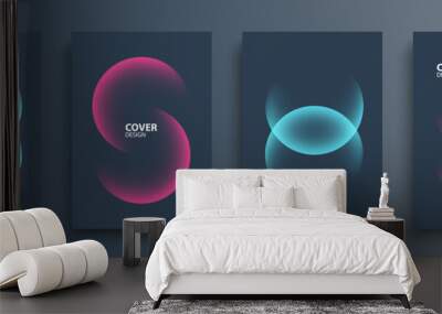 Cover template layouts with vibrant gradient round shapes. Futuristic abstract backgrounds with glossy sphere for your graphic design. Vector illustration. Wall mural