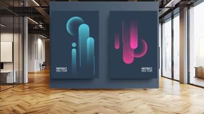 Cover templates set with vibrant dynamic lines and glossy spheres. Futuristic abstract backgrounds for your creative graphic design. Vector illustration. Wall mural