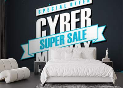 Cyber Monday Sale special offer poster with brush stroke background for commerce, business, promotion and advertising. Vector illustration. Wall mural