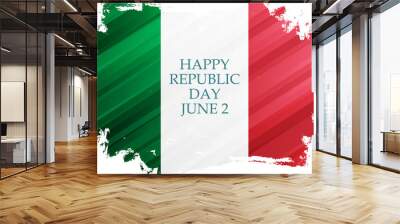 Italian Republic Day, june 2 holiday banner with brush stroke in colors of the national flag of Italy. Vector Illustration. Wall mural