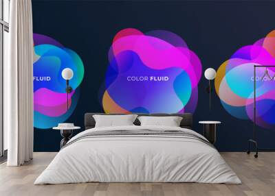 Set of abstract curved liquid shapes. Bright fluid colors. Vibrant color gradients for creative graphic design. Vector illustration. Wall mural