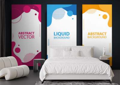 Set of flyers with abstract modern liquid forms and shapes, circles and dotted patterns. Fluid flat color design elements collection. Vector illustration. Wall mural