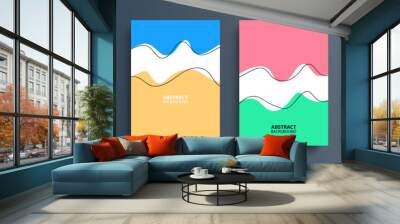 Summer backgrounds with various dynamic wavy shapes and black outlines for your creative graphic design. Summertime season collection. Vector illustration. Wall mural