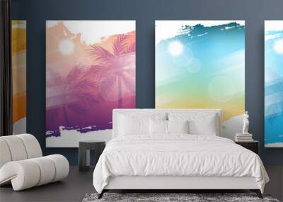 Summertime backgrounds set with palm trees, summer sun and brush strokes for your graphic design. Sunny Days. Vector illustration. Wall mural