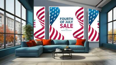 United States Independence Day Sale. Fourth of July commercial set with American national flag for sales promotion, advertising and holiday shopping. Vector illustration. Wall mural