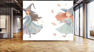 cute witch watercolour vector illustration Wall mural