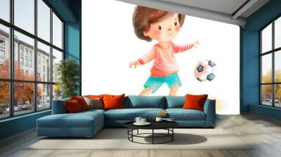 kid play soccer white background (14) Wall mural