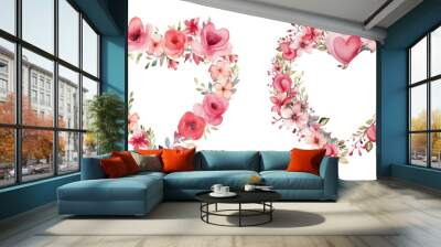 Watercolor valentine flowers wreath love  Wall mural