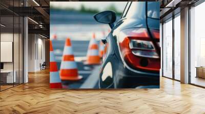 Car with Traffic cones in road Wall mural