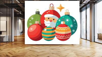 Christmas ornaments with santa claus face and gold star shining brightly- Wall mural