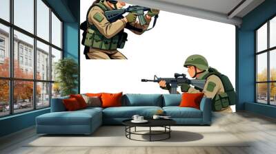 Two soldiers aiming with rifles during combat mission Wall mural