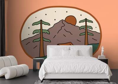 design of nature mountain camping on the night for badge, sticker, patch, t shirt design, etc Wall mural