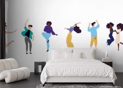 Crowd of young people dancing at club. Big set of characters having fun at party. Flat colorful vector illustration. Wall mural