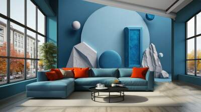 Blue geometric Stone and Rock shape background minim . AI generated art illustration. Wall mural